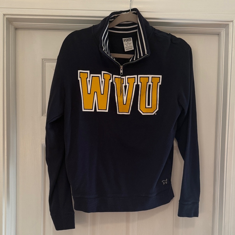 PINK Victoria's Secret Navy and Yellow WVU Sweatshirt